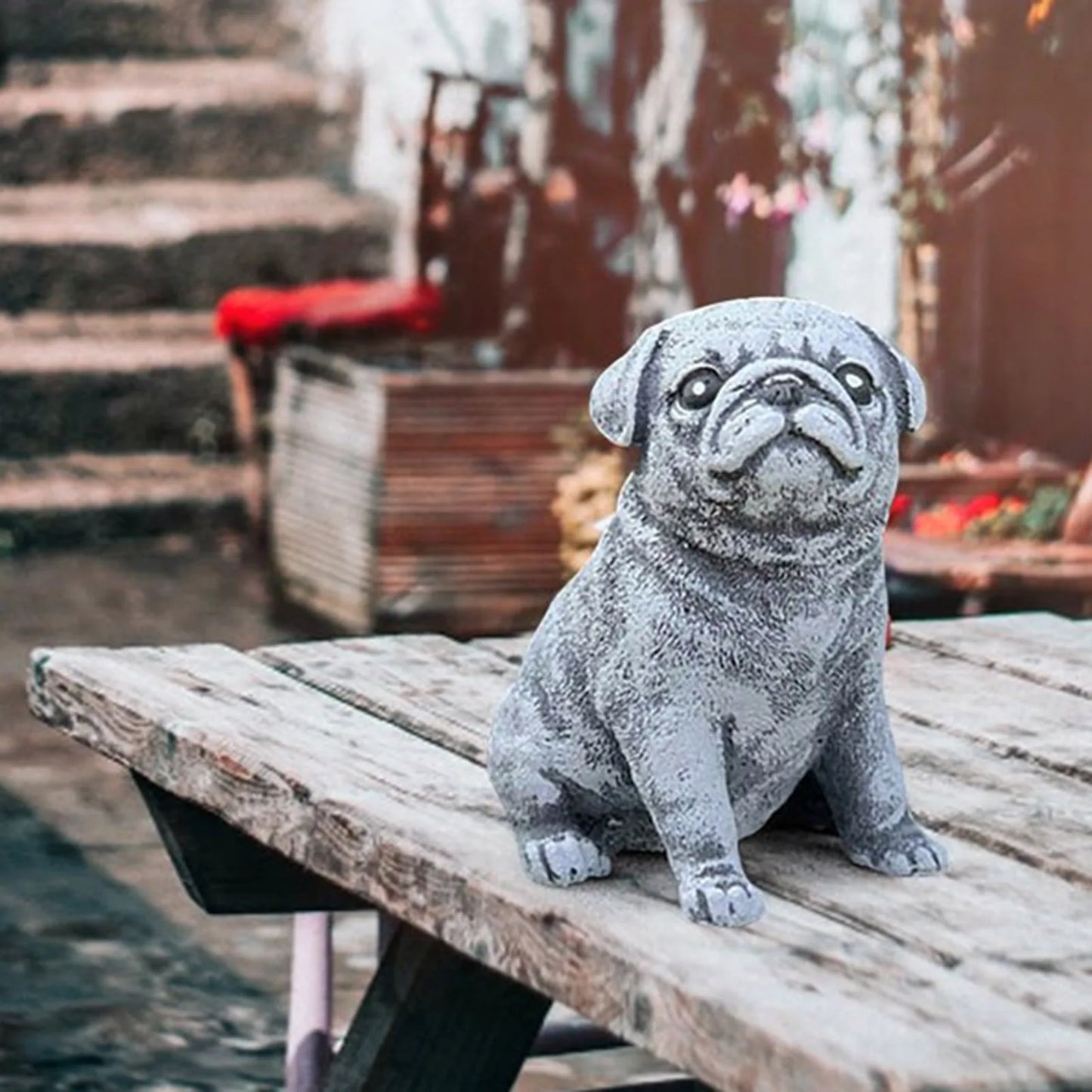 Cute Garden Pug Dog Statue, Resin