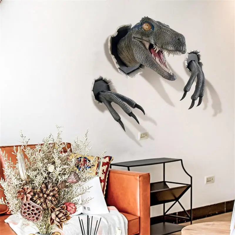 3D Bursting Dinosaur Head with Claws Wall Mounted Sculpture