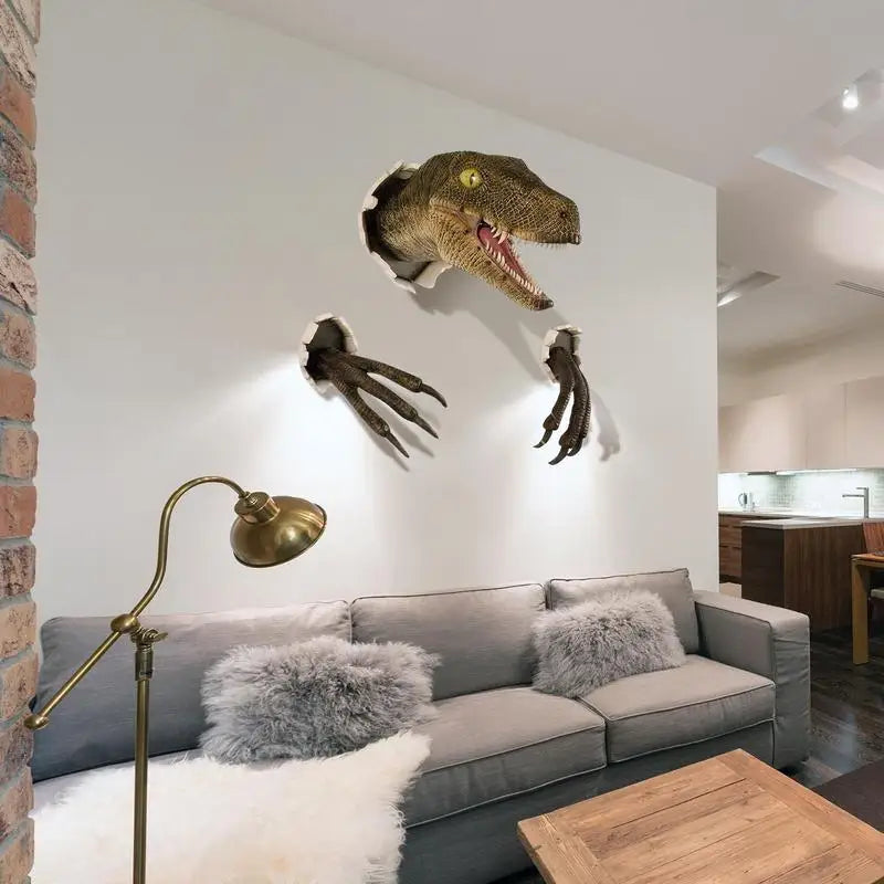 3D Bursting Dinosaur Head with Claws Wall Mounted Sculpture