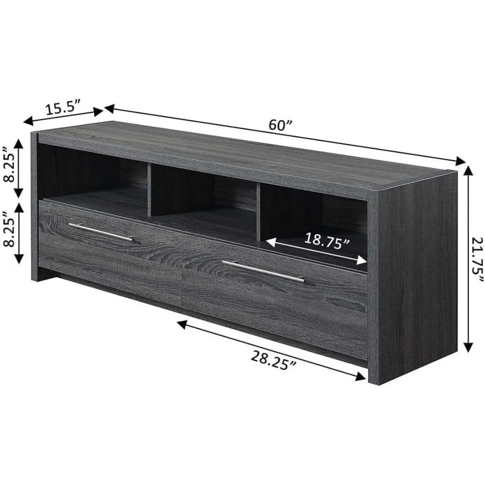 60 inch TV Stand with Cabinets and Shelves, Weathered Gray