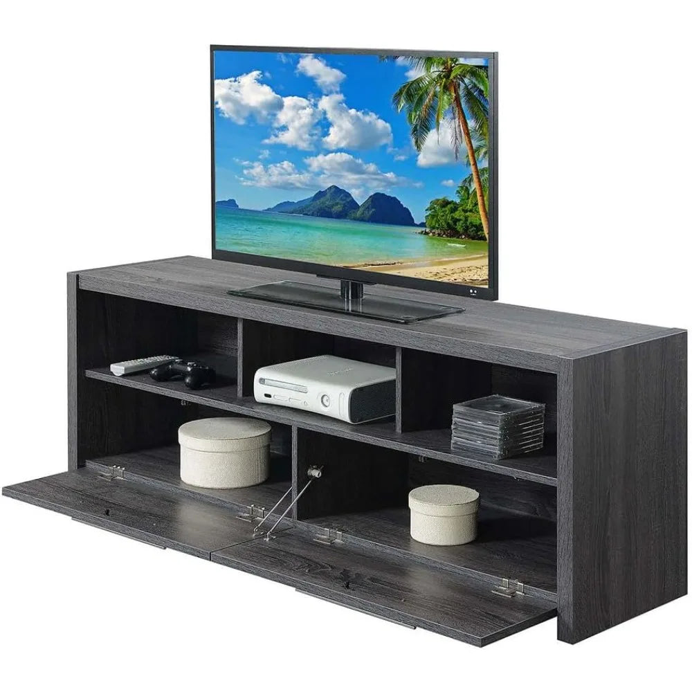 60 inch TV Stand with Cabinets and Shelves, Weathered Gray