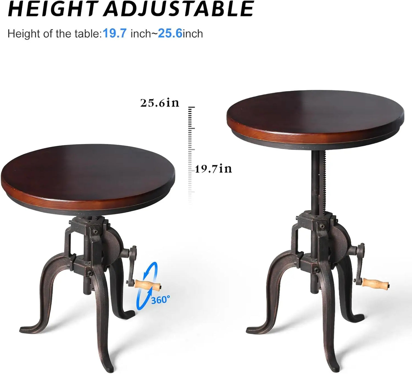 Industrial Iron Adjustable Crank Accent Table