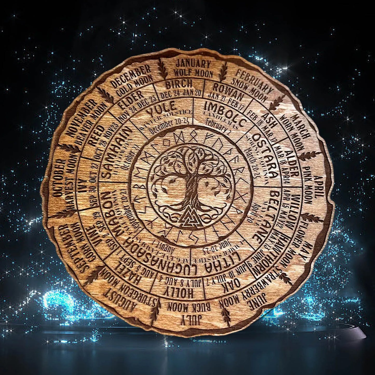 Engraved Wheel Of The Year Calendar Round Shape