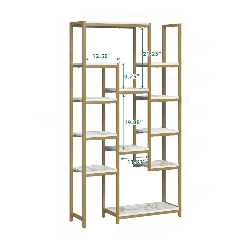 6 Tier Gold Free Standing Bookshelf, 71,”  Tall With 12 Shelf Bookcase